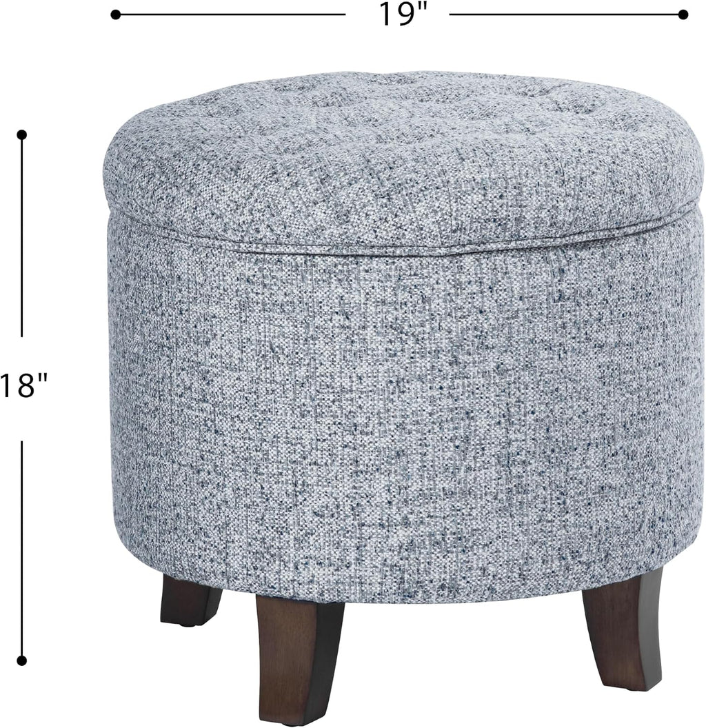 HomePop 19" Button Tufted Round Storage Ottoman - Blue Gray Woven Fabric