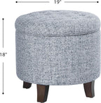 HomePop 19" Button Tufted Round Storage Ottoman - Blue Gray Woven Fabric