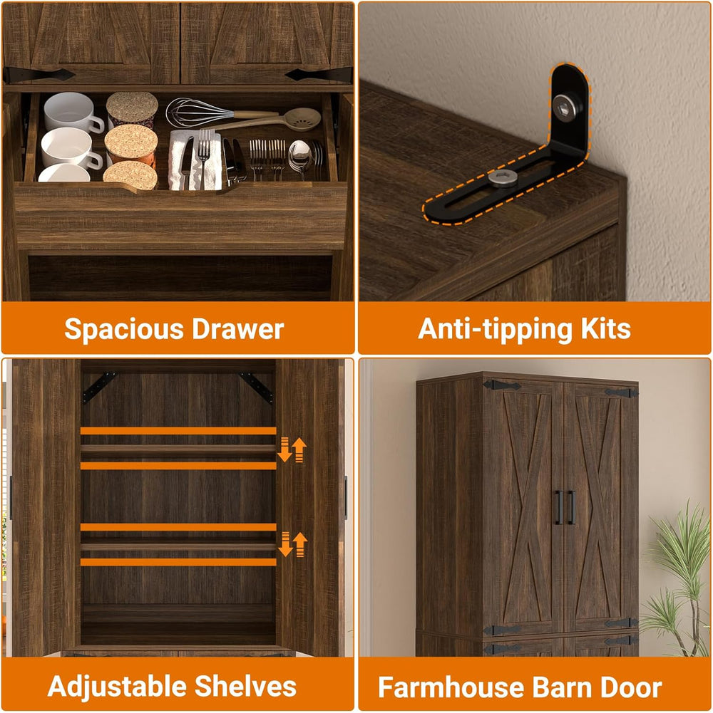 Unikito 71" Tall Farmhouse Kitchen Pantry Storage Cabinet with Barn Door...