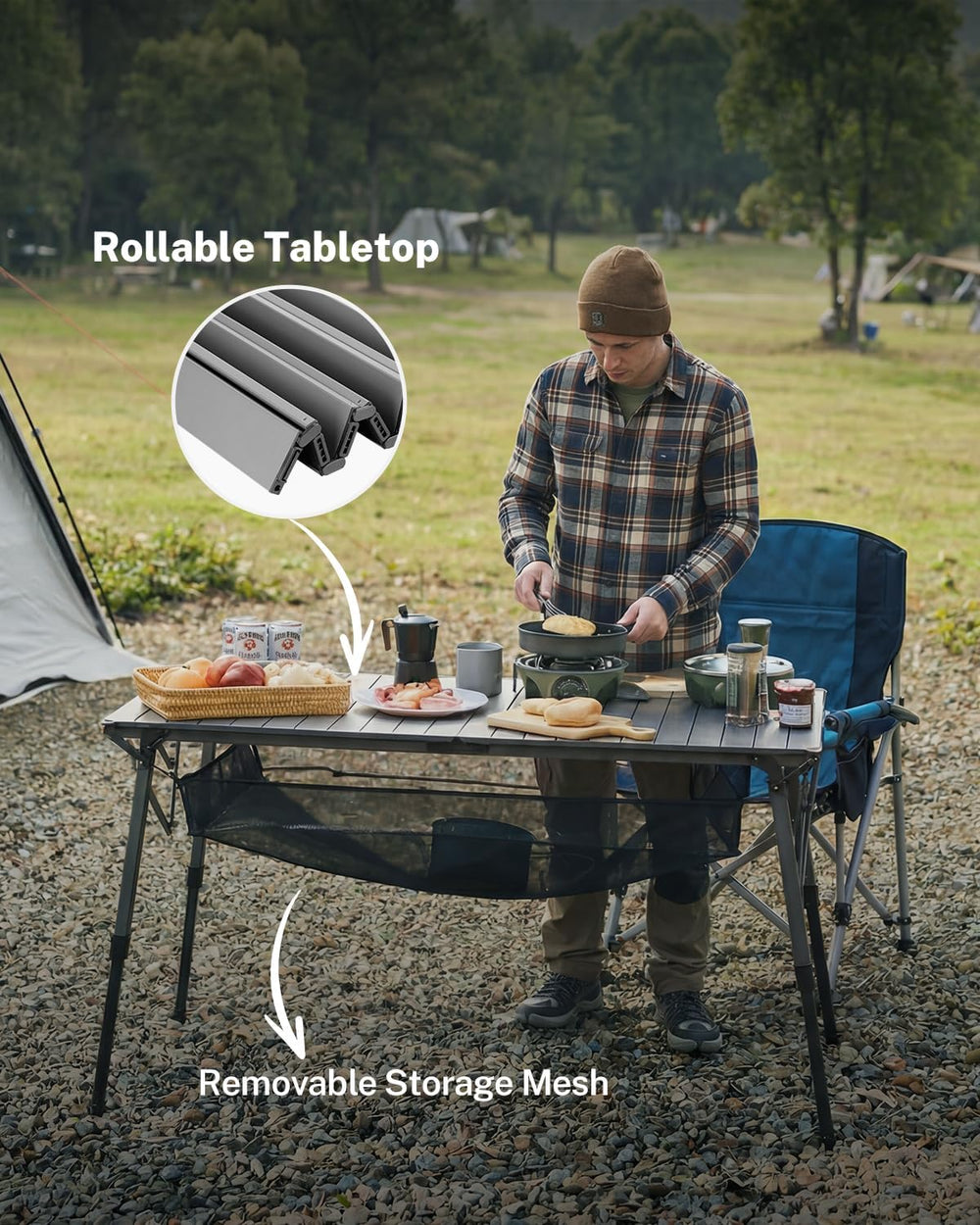 Gonex 50" Camping Table, Roll Up Aluminum Folding Picnic Beach Table | A...