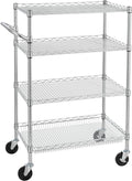 Finnhomy 4 Tier Heavy Duty Commercial Grade Rolling Cart with Handle Bar, Metal Wire Utility Cart with Wheels, Service Trolley on Wheels, Shelf Size 18" D x 30" W, NSF Listed, Chrome
