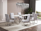 Manhattan Comfort Element Modern Velvet Dining Chairs, High Density Foam, Chrome Finish Stainless Steel Frame, High-Back, Fully Assembled Industrial Chic Accent Furniture, Set of 2, Grey