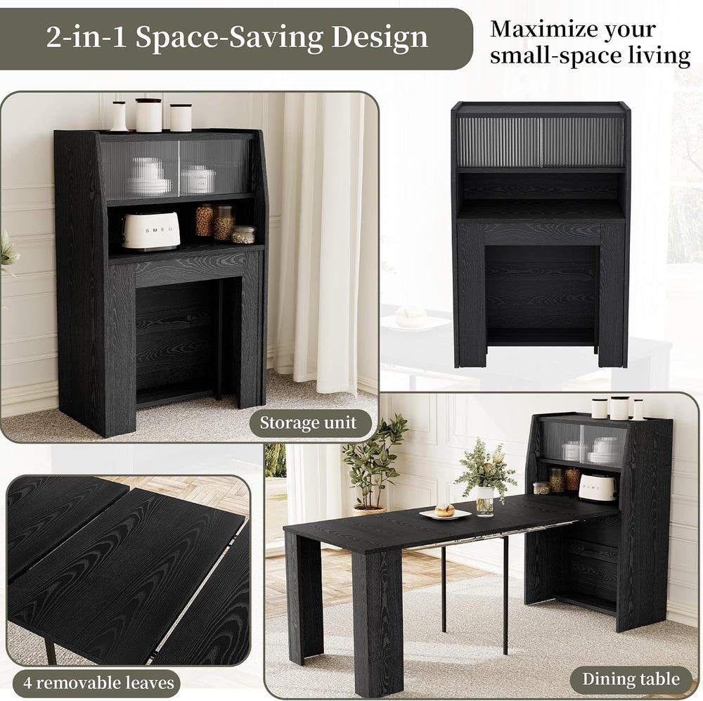HIPIHOM 86.6" Extendable Dining Table for 4-6, MDF, Storage Cabinet | Re...