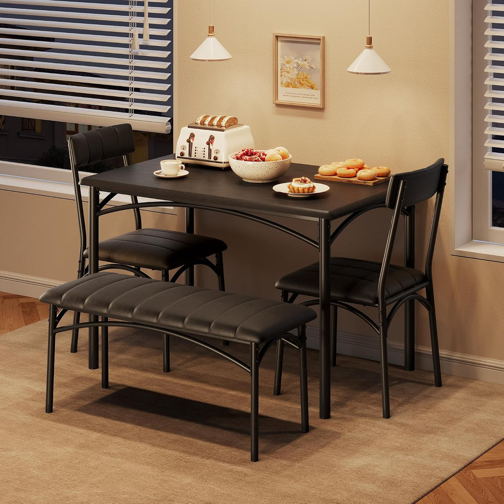 Garvee Dining Table Set for 4, Kitchen Table with Upholstered Bench and 2 Cha...