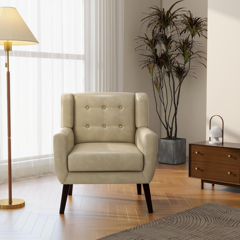 Accent Chair Set of 1, Mid-Century Modern PU Leather Chairs with Arms for Liv...