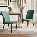 Upholstered Dining Chairs Set of 2, Modern Kitchen Chairs with High Back, Padded Fabric Dining Room Chair with Solid Wood Legs for Restaurant/Cafe/Home, Green