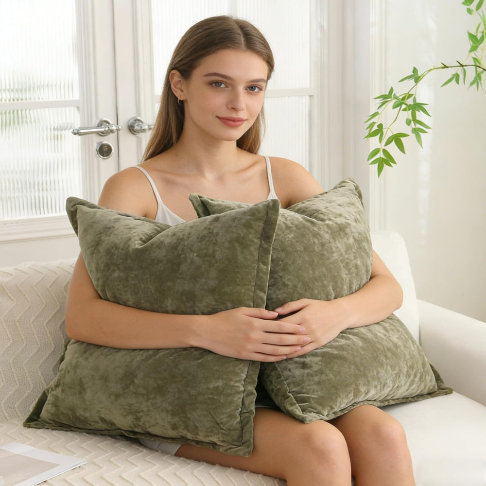 Greek Velvet Euro Sham Covers Set of 2 26x26 Luxury Soft Solid Pillow Covers ...
