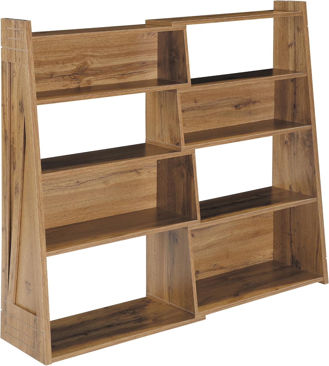 Expandable Bookshelf, 3-Tier Ladder Bookcase,Walnut | Irregular Design | Anti-Tilt Structure | Durable Extendable Corner Shelf | for Living Room, Study & Bedroom