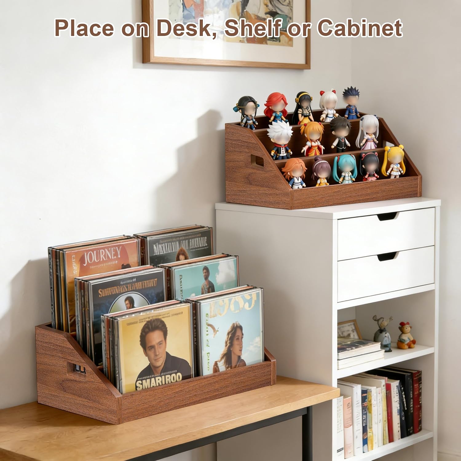 3 Tier CD Holder,Wood CD Storage Rack,CD/DVD Display Stand | Holds 24 Jewel Cases,CD Organizer with Handles for CD DVD Cassettes Tapes,Rustic Brown for Home Office & Music Lovers