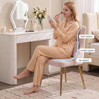 Velvet Vanity Chairs with Back, Upholstered Makeup Chair No Wheels with Metal Legs & Lumbar Pillow for Living Room/Makeup Room/Bedroom/Home Office/Kitchen