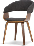 SIMPLIHOME Lowell Dining Chairs - Upholstered Walnut Finish Bentwood Frame and Linen-Style Fabric Kitchen Chair in Charcoal Grey, Modern Dining Room Seating with Curved Back and Padded Seat