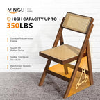 VINGLI 2 Pack Rattan Wooden Folding Chair, Dining Folding Chair with 360° Swivel Backrest, Sturdy Rubberwood Frame and Rattan Woven Seat and Back, Walnut, Set of 2