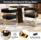 Hyfirm Set of 4 Modern Black Boucle Dining Chairs with Gold Metal Legs, Mid Century Accent Upholstered Barrel Armchairs with Open-Back for Kitchen, Dining Room, Living Room, Apartment