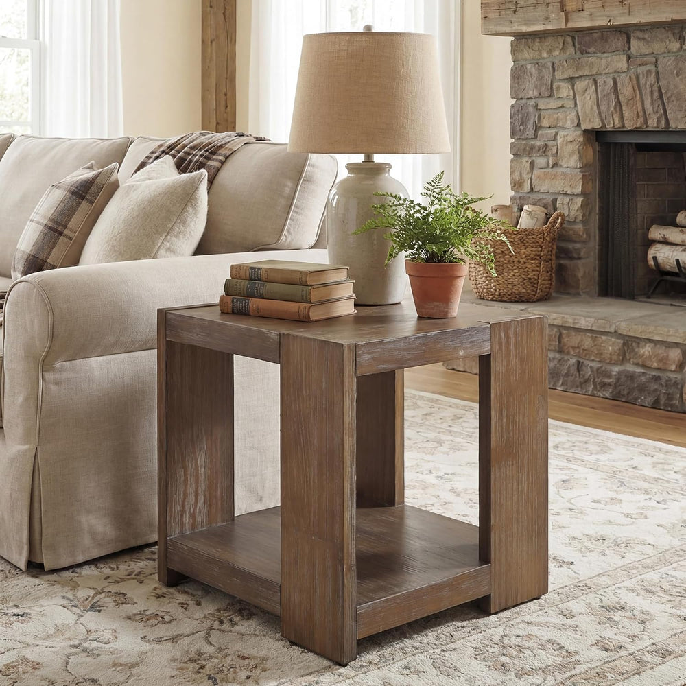 2-Tier Side Table for Living Room Set of 2, Rectangular End Table with Open S...