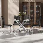 5-Piece Dining Table Set for 4, Modern Rectangular Glass Table with 4 Upholstered Leather Chairs, Space-Saving Dining Room Furniture Table & Chair Sets for Small Spaces&Apartment(Black&Silver)