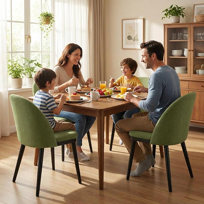 Garvee Wooden Dining Chairs Set of 6, Upholstered Kitchen Dining Room Chair, Modern Linen Fabric Farmhouse Dinner Chair with Leveling Feet/High Backrest Support for Dining Room, Living Room,Green