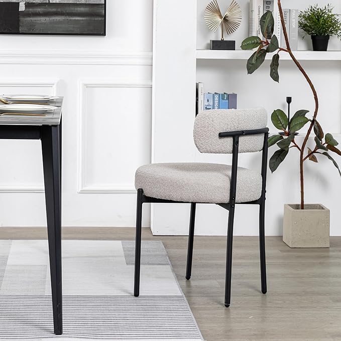 DYHOME Dining Chair One Chair for Kitchen Dining Room,Upholstered Modern Boucle Dining Chair with Black Metal Legs Curved Backrest,Grey