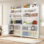 Spaco 73" Tall Kitchen Pantry Cabinet,6 Tiers Food Pantry Cabinet with Adjustable Shelves and Side Hooks,Anti-Tip Display Storage Cupboard for Kitchen,Living Room and Dining Room. (White)