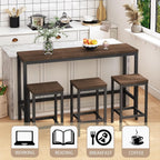 Merax Modern Design 4-Piece Counter Height Extra Long Dining Table Set with 3 Stools and Side Table with Footrest,Space-Saving Pub Kitchen Set,Easy Assembly,Dark Brown