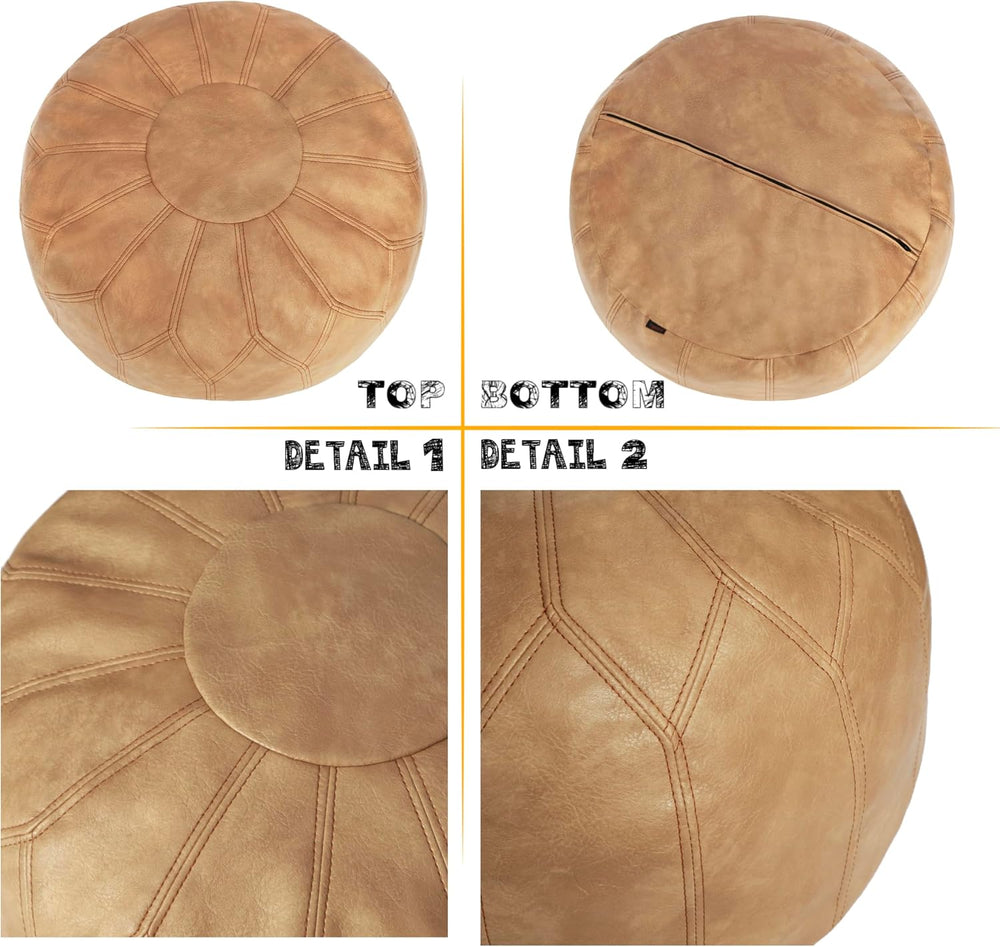 Thgonwid Unstuffed Moroccan Faux Leather Pouf Ottoman Cover with Storage - Bo...