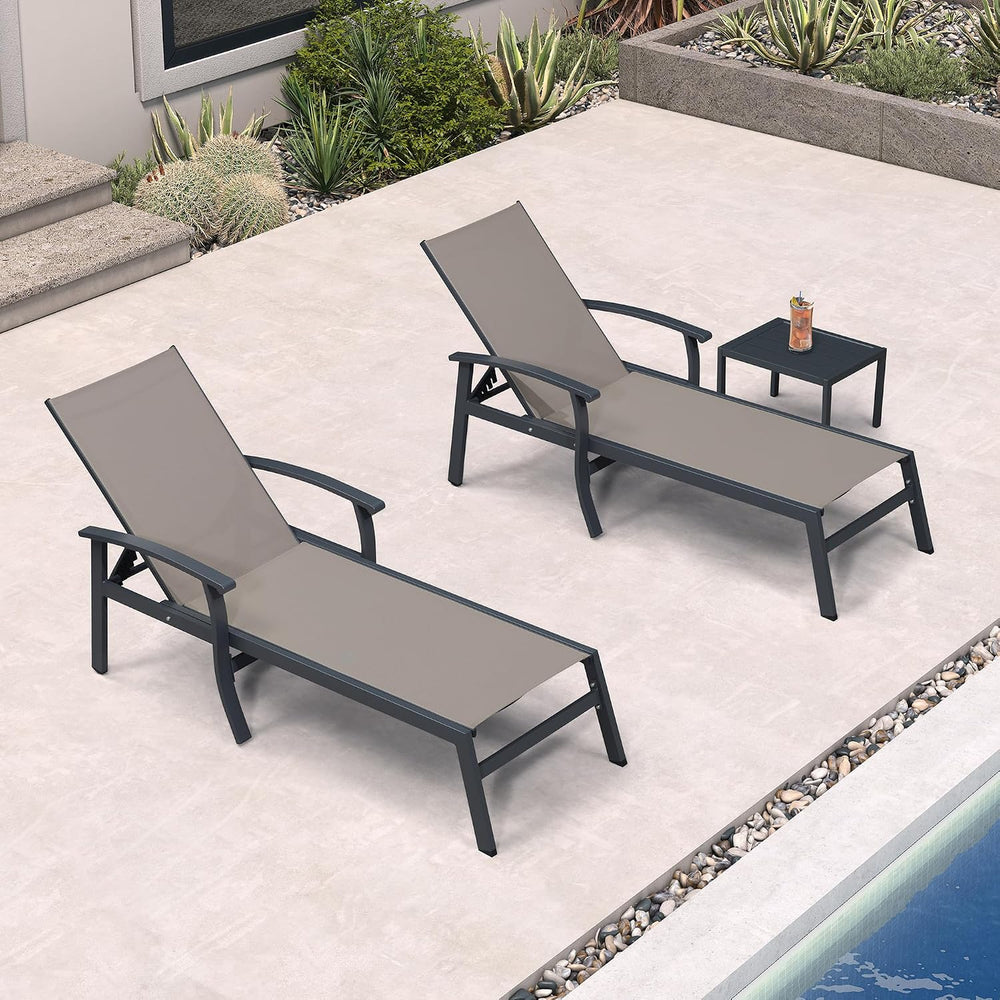 PURPLE LEAF Outdoor Chaise Lounge Chairs Set of 2 Aluminum Frame, Taupe | Tex...