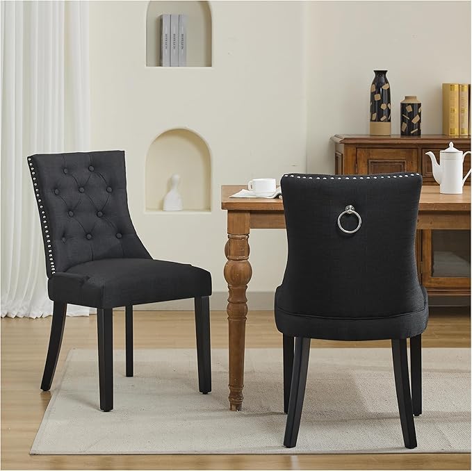 Upholstered Tufted Dining Chairs Set of 6, Fabric Side Dining Room Chairs wit...