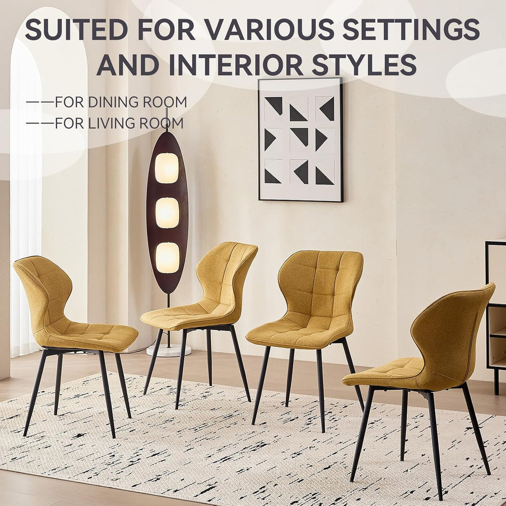 Modern Upholstered Dining Chairs Set of 4, Yellow(Only Chairs) | Armless Curv...