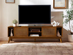 LKTART 68 Inch Mid Century Modern TV Stand with Rattan Doors,MCM Entertainment Center Media Console for 60/65/70/75 inch TVs,Long Boho Television Stand for Living Room,Light Walnut