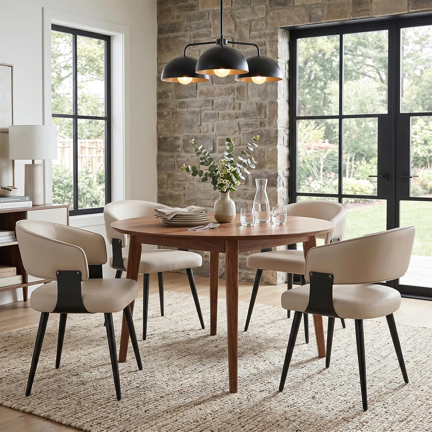 Dining Chairs Set of 4, Modern Upholstered PU Leather Kitchen & Dining Room Chairs with Curved Open Back Metal Legs, Kitchen Chairs for Dining Room Restaurant (Gray, Set of 4)