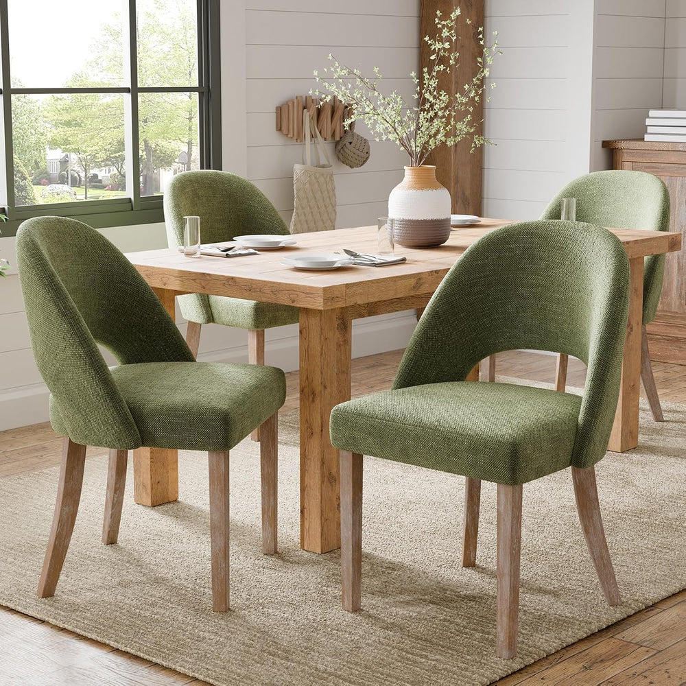 Wooden Dining Chairs Set of 4, Green Chenille Kitchen Dining Chairs | Modern ...