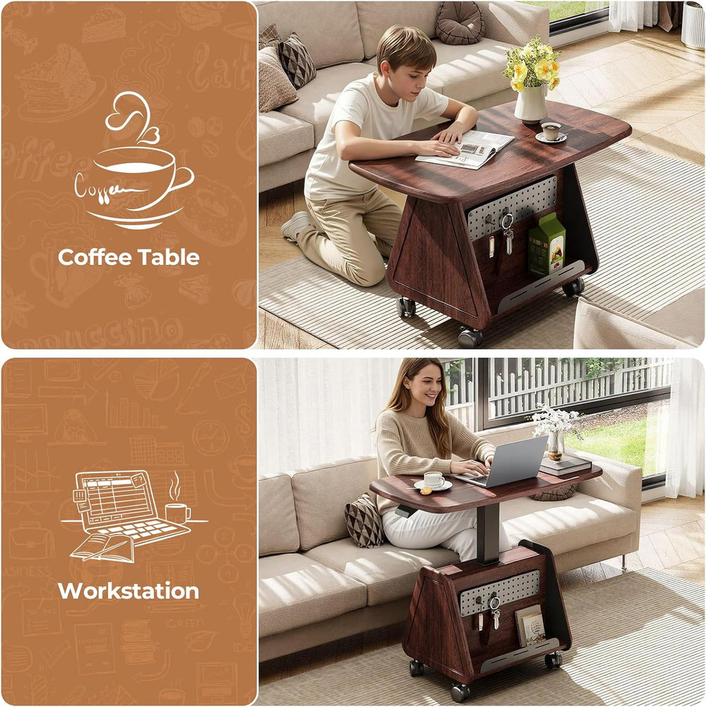 Rolling Side Table with Wheels, Sofa Couch Desk with Storage