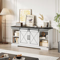 IDEALHOUSE Farmhouse TV Stand for TV up to 65 Inch, Entertainment Center with Sliding Barn Doors and Adjustable Shelves, Mid Century Modern Media Console Table for Living Room, White & Black
