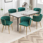 Velvet Dining Chairs Set of 6, Modern Upholstered Dining Chairs with Gold Metal Legs for Dining Room, Vanity, Kitchen, Living Room(Green)
