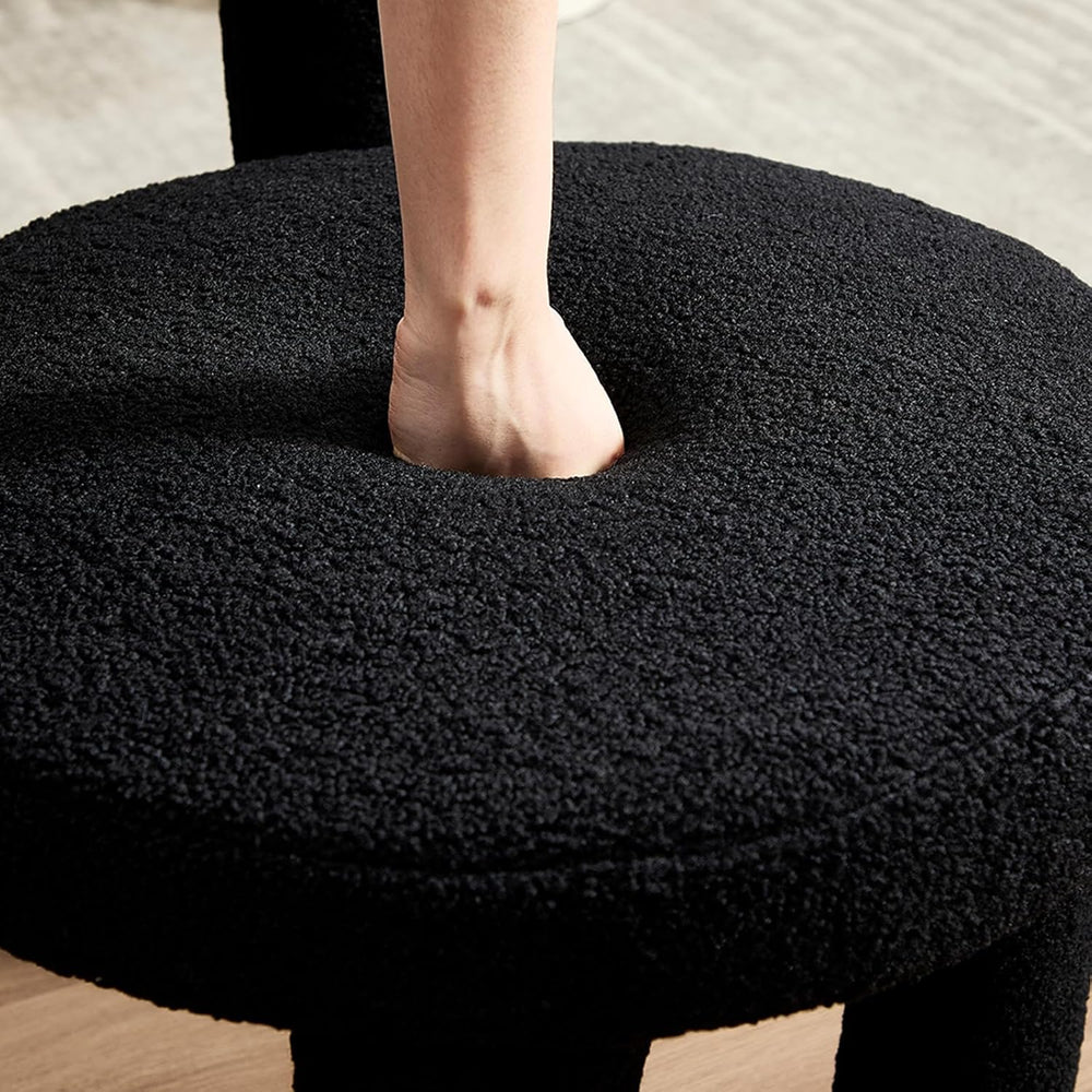 Black Sherpa Dining Chairs Set of 2, Armless Upholstered Boucle Kitchen Chair...