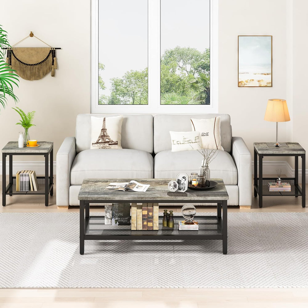 AWQM Coffee Table Set of 3, Coffee Table with 2 Square End Side Tables | Mode...