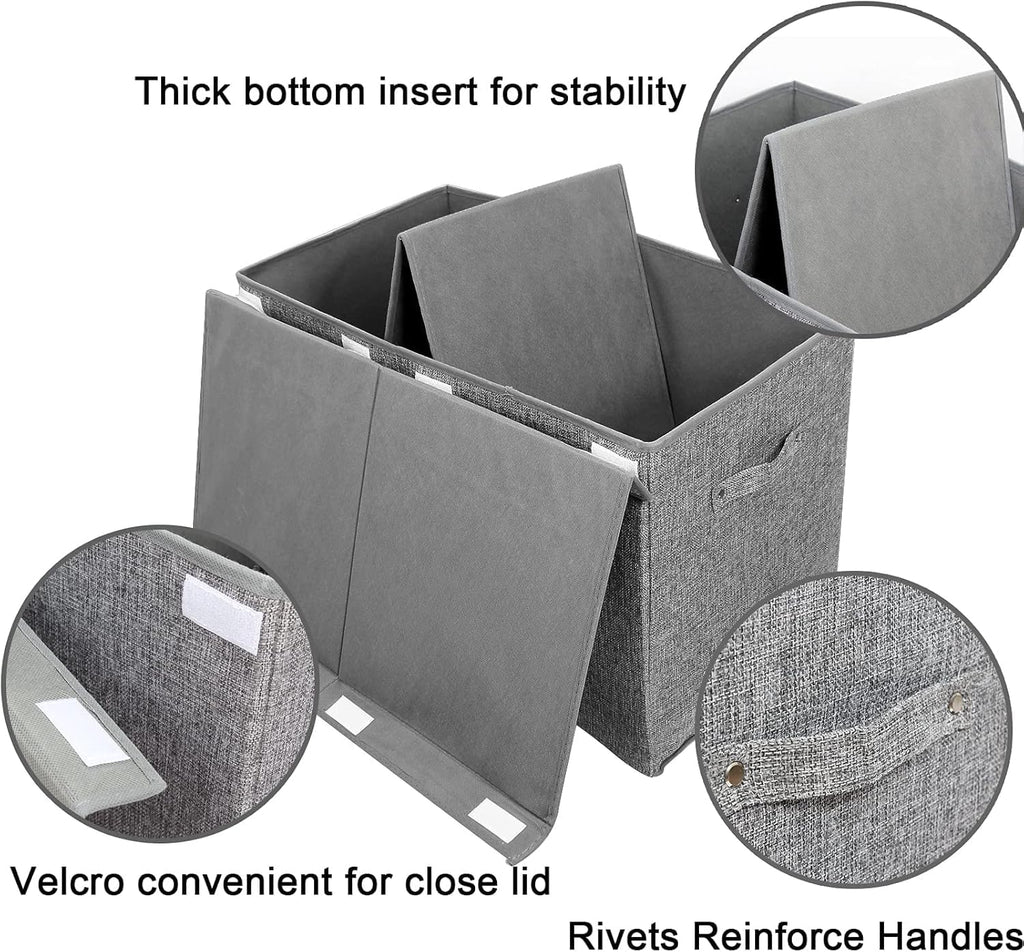 popoly 2 Pack Large Toy Box Chest with Lid, Collapsible Sturdy Toy Storage Organizer Boxes Bins Baskets for Kids, Boys, Girls, Nursery, Playroom, 25"x13" x16" (Linen Gray)
