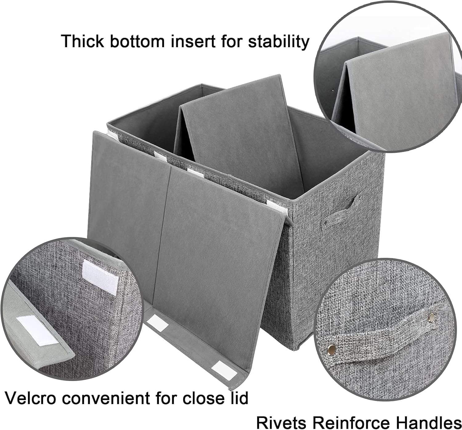 popoly 2 Pack Large Toy Box Chest with Lid, Collapsible Sturdy Toy Storage Organizer Boxes Bins Baskets for Kids, Boys, Girls, Nursery, Playroom, 25"x13" x16" (Linen Gray)