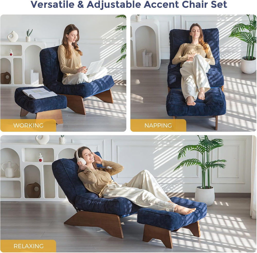 MAXYOYO Accent Chair with Ottoman, Lounge Chair with Adjustable Backrest | Tu...