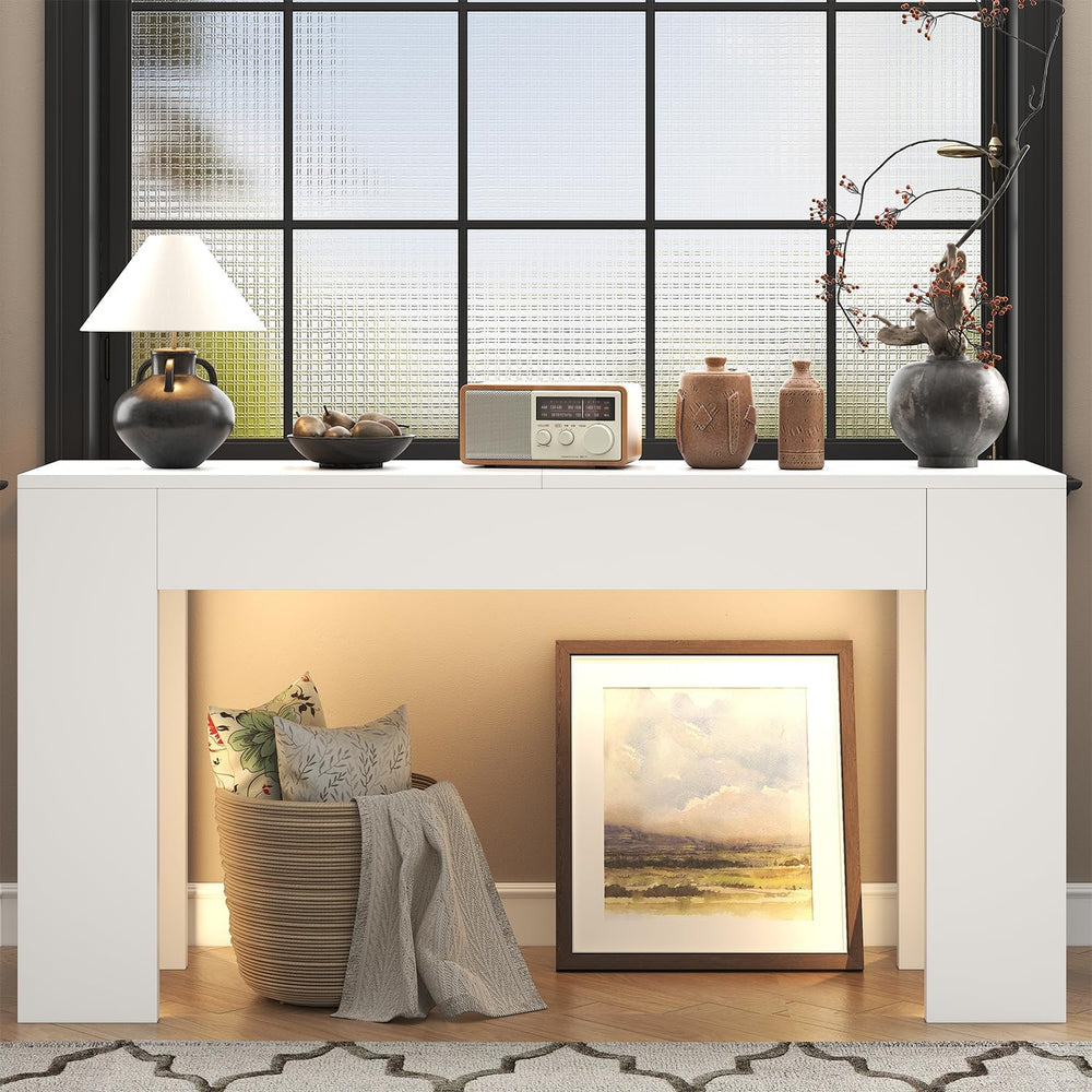 knoworld 63-Inch Long Console Table with LED Light, Farmhouse Sofa Table Behi...