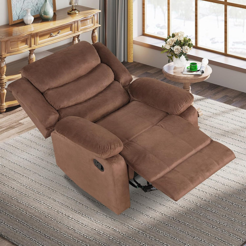 ANJ Manual Recliner Chair for Adults, Velvet Reclining Chair with Padded Arms...