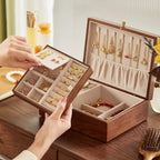 CHOSIN Black Walnut Wooden Jewelry Box for Women 2 Layer Jewelry Organizer with Removable Tray for Watches Rings Earrings Necklace Bracelets Storage Christmas Gifts