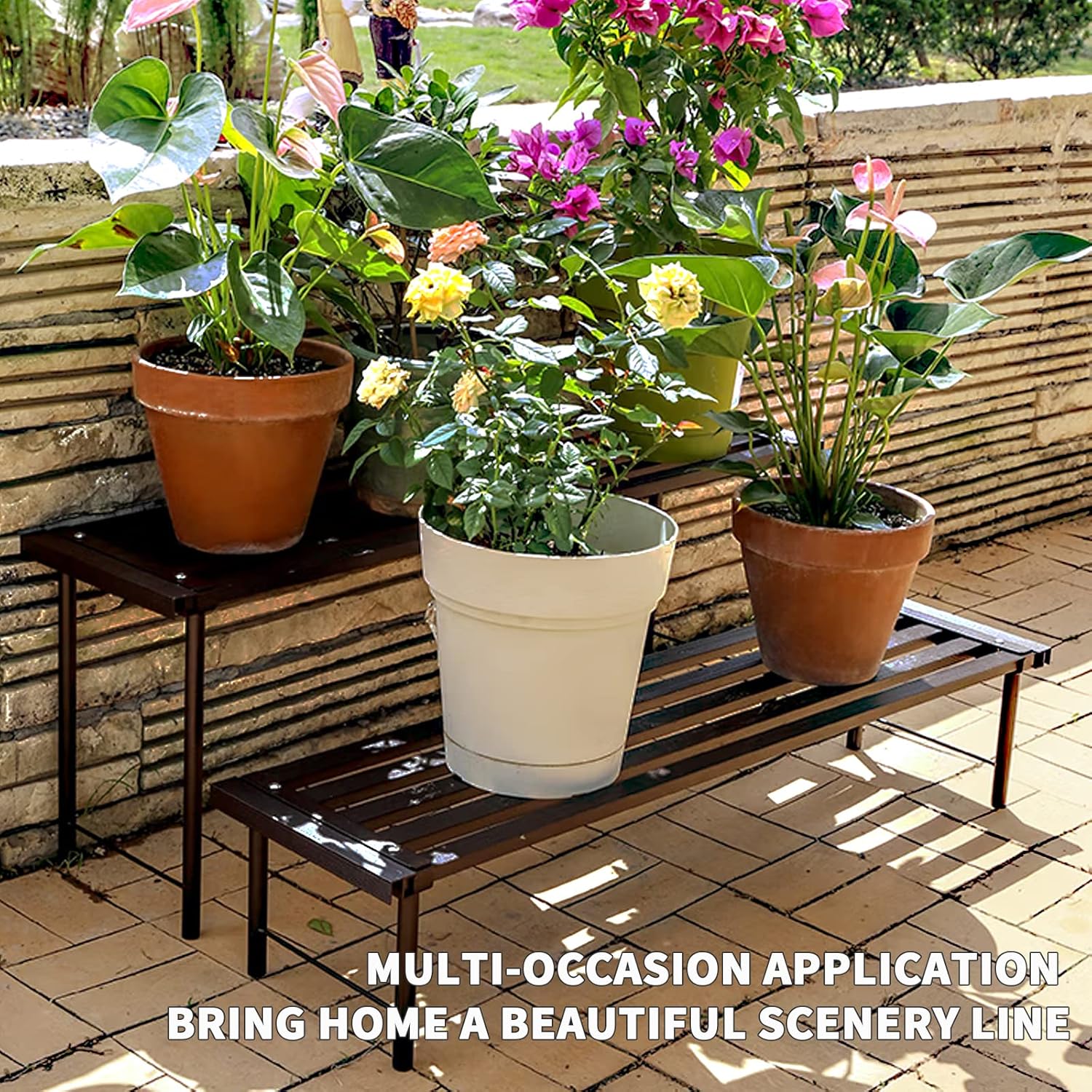 Metal Plant Stand, Rust-proof Aluminum Flower Pot Stand, Plants Display Stands Decoration Racks for Living Room Balconies and Gardens (60 Ebony)