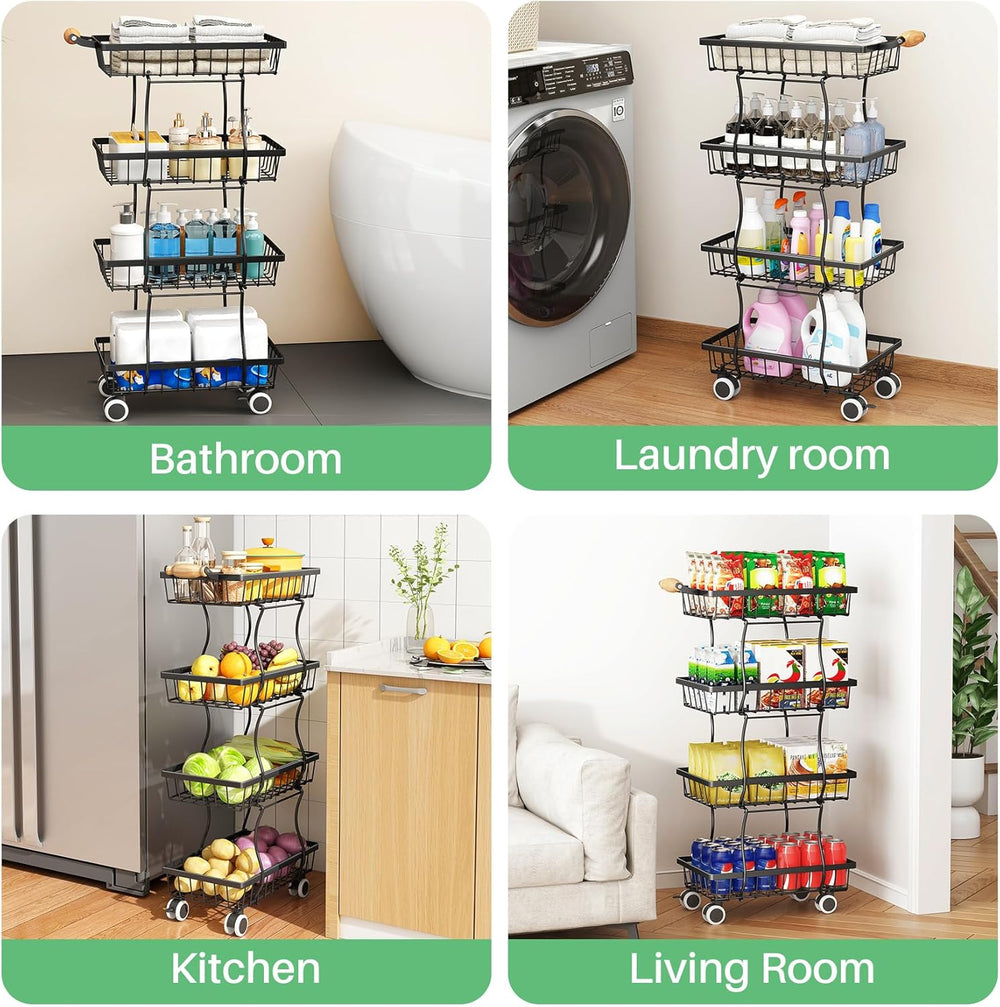 SAYZH Fruit Basket Kitchen Pantry Organizers and Storage - 4 Tier Stackable M...