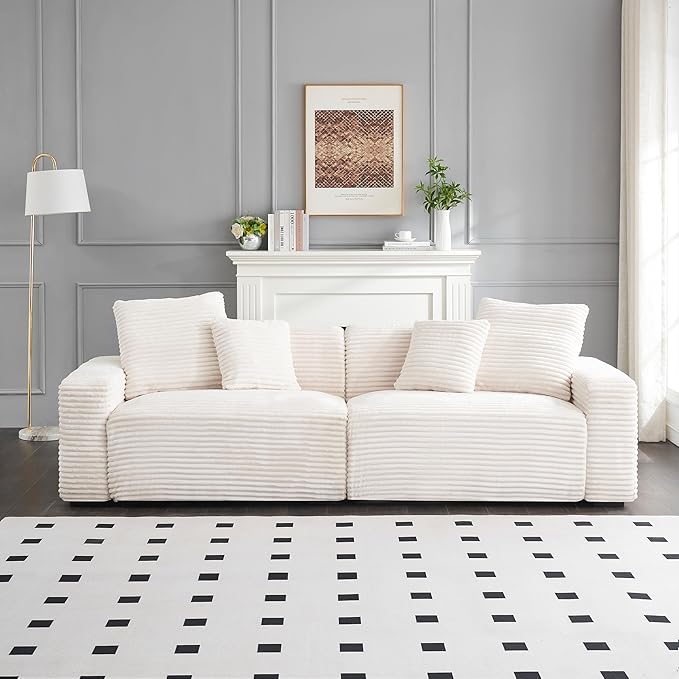 Ball & Cast 104" Modular Sectional Sofa,Cloud Sectional Couch with 4 Pillows,Loveseat Couches W/Deep Seat and Armrest,4 Seater Sectional Sofa for Living Room,Apartment,Corduroy Fabric,Beige