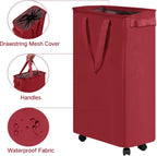 efluky Slim Laundry Hamper with Wheels, Rolling Laundry Basket for Clothes, Small Laundry Basket for Bedroom, Dorm and Laundry Room, 60L (12.7 Gallons) Burgundy Red