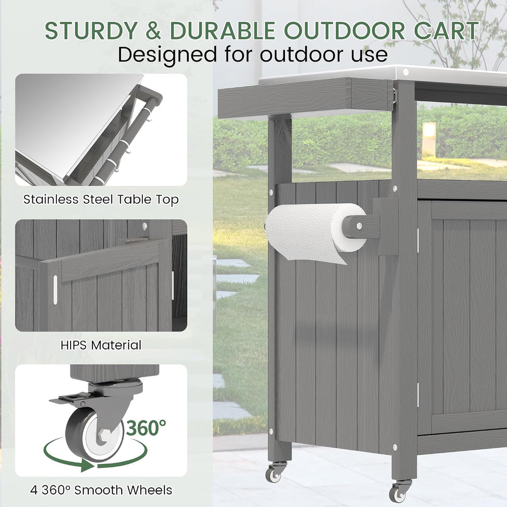 Weatherproof HIPS Outdoor Kitchen Island with Stainless Steel Top & Stora...