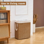 Slim Wicker Laundry Hamper, 55L Handwoven Rattan Basket with Handles, Narrow Laundry Basket with Removable Liner Bag & 2 Mesh Bags