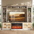 98" Farmhouse Fireplace TV Stand with 36" Electric Fireplace, Wall Media Console with Barn Doors,Bookshelf Wine Storage, Entertainment Center Fits TVs Up to 75" for Living Room, White