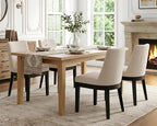 Modern Dining Chairs Set of 2 with Comfortable Back Support, Farmhouse Soft Linen Upholstered Kitchen Dining Room Chairs with Black Solid Wood Legs, Armless Accent Side Chairs for Living Room, Beige