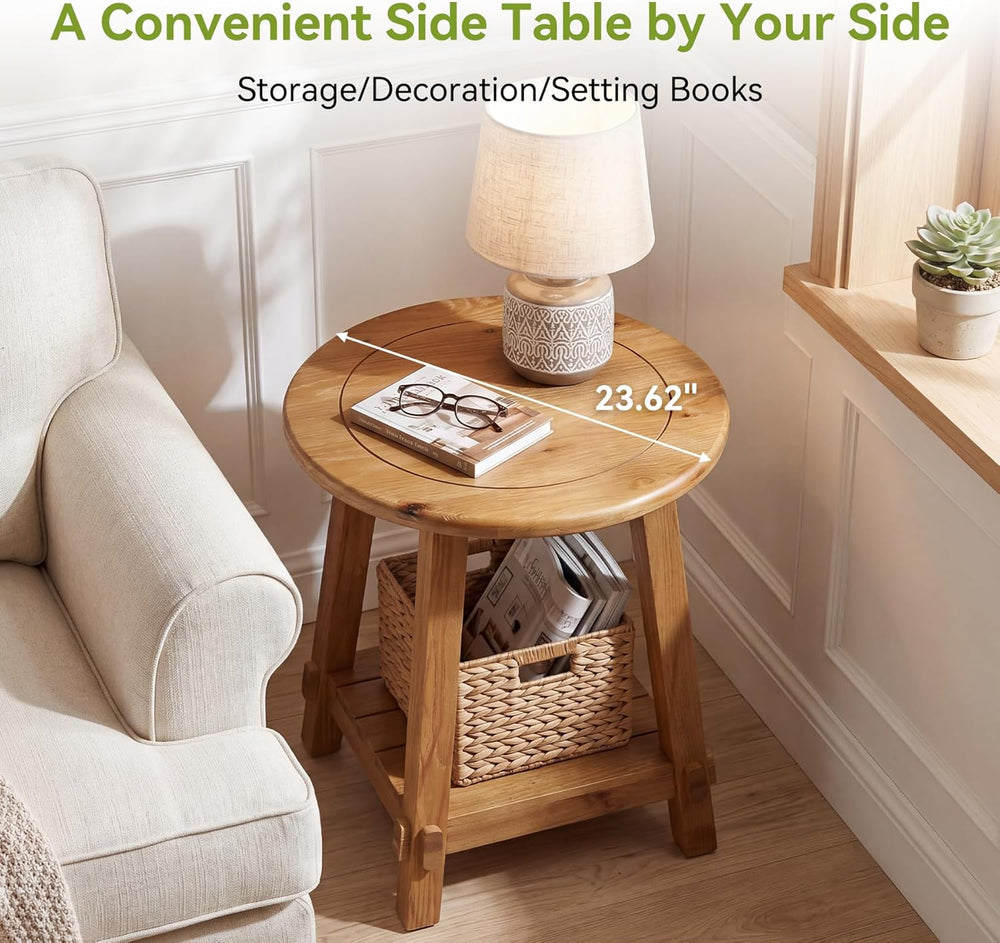 LITTLE TREE End Table for Living Room, 2-Tier Sofa Couch Table with Storage, ...